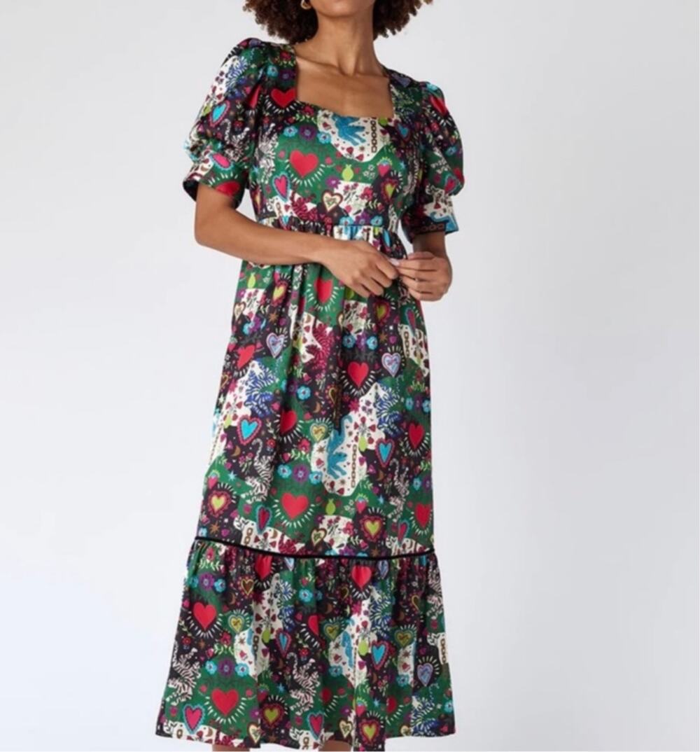 CROSBY Mollie Burch Laney Dress Charmed Print NWT Large Statement Maxi